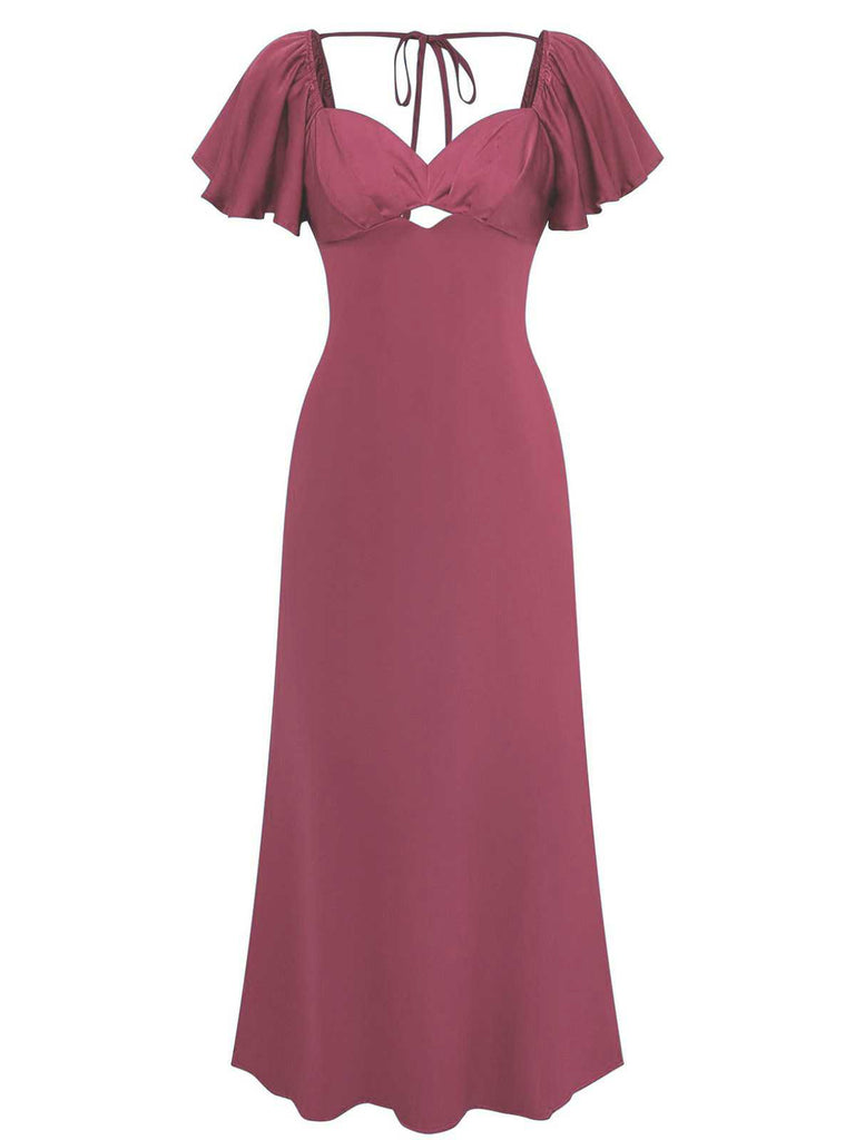 1930er Herz Neck Rüschen Sleeve Satin Kleid