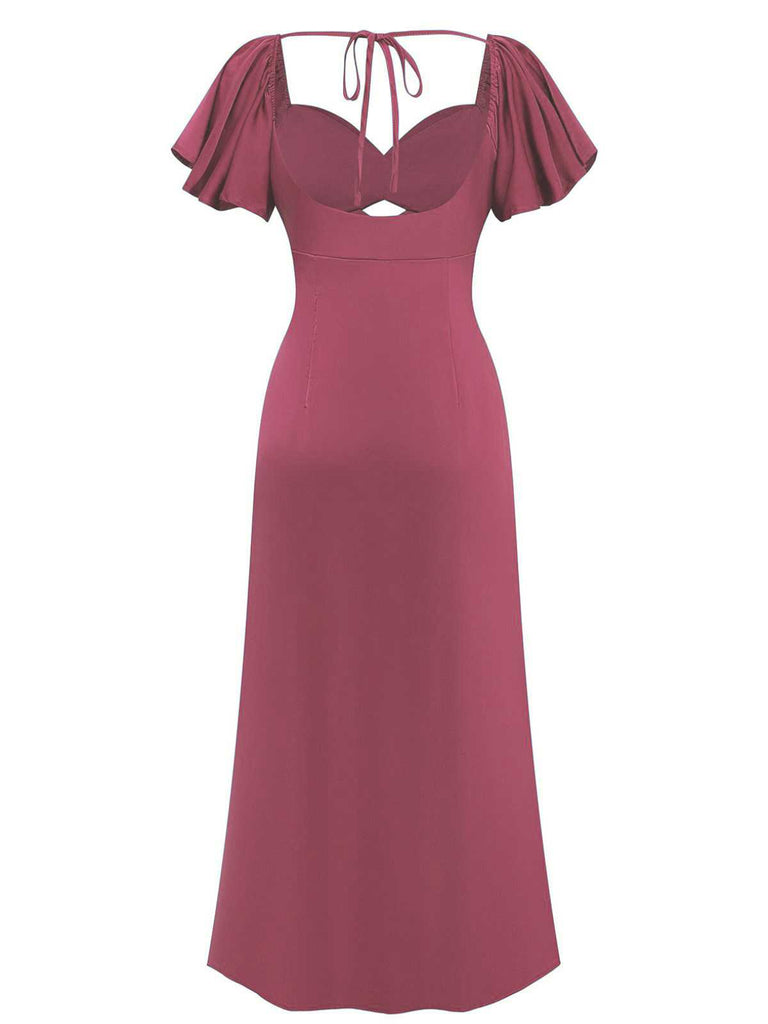 1930er Herz Neck Rüschen Sleeve Satin Kleid