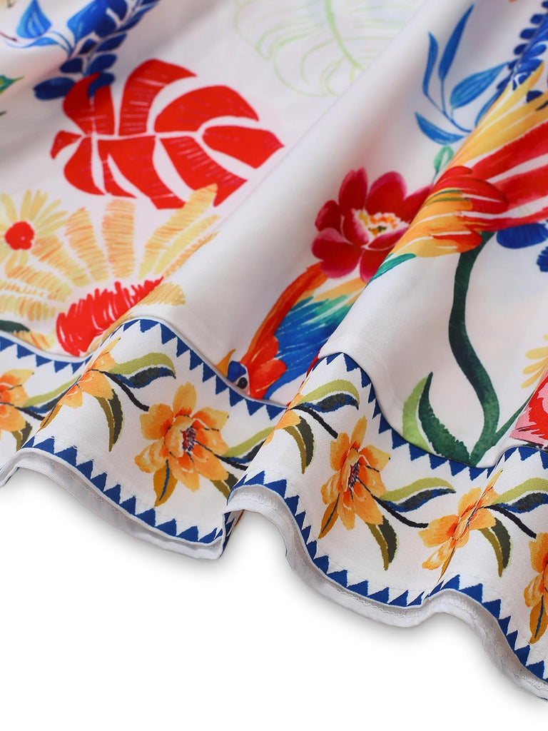 Mehrfarbiges 70er Ärmelloses Maxikleid mit V-Ausschnitt und Blumen