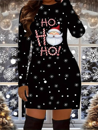 Schwarz 1960er Santa Schneemann Stricken Kleid