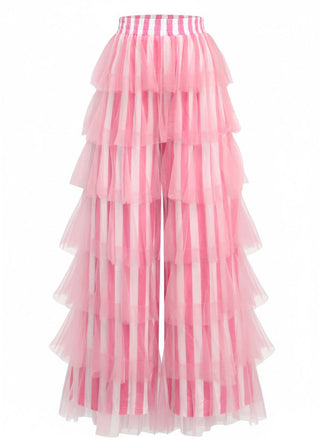 1970er Vertikale Streifen Netz Stufen Rüschen Hose