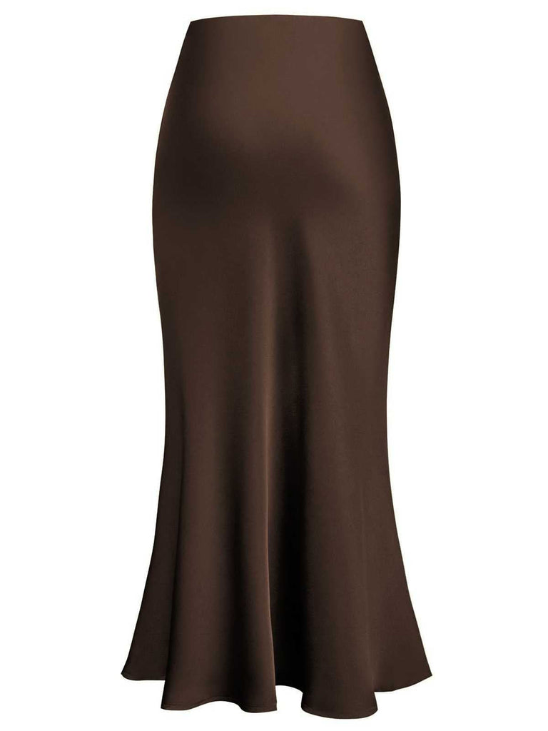 1930er Hohe-Taille Satin Solide Meerjungfrauen Rock