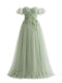 Grünes 30er Swingkleid mit Schulterfreiheit und Blumen