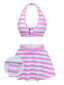 [Vorverkauf] Hellrosa 50er Gestreiftes Bikini-Set mit Neckholder und Rüschen