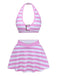 Rosa 50er Bikini-Set mit Neckholder und Rüschen