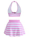 Rosa 50er Bikini-Set mit Neckholder und Rüschen