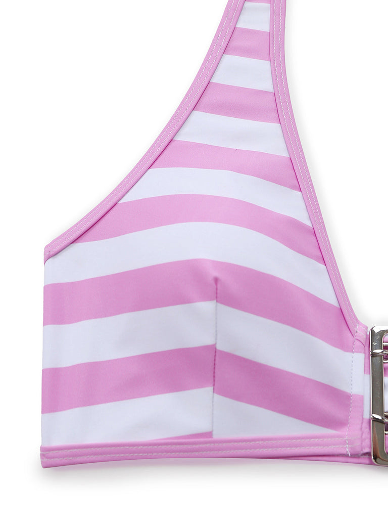 Rosa 50er Bikini-Set mit Neckholder und Rüschen