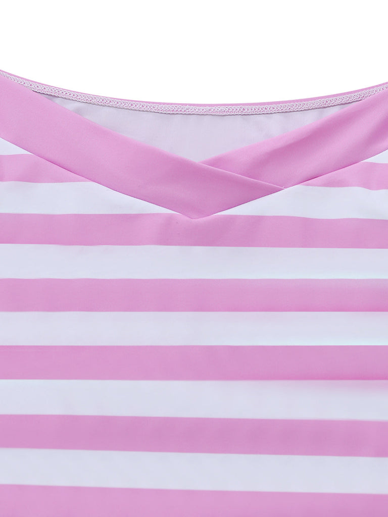 Rosa 50er Bikini-Set mit Neckholder und Rüschen