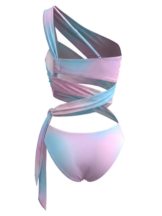 Rosa 60er Badeanzug mit One-Shoulder und Ombre