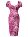 Leoparden-Printes & Rosa 60er Bodycon-Kleid mit Herzausschnitt
