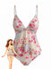 Rosa 30er Tankini-Set mit Spaghettiträger und Blumen