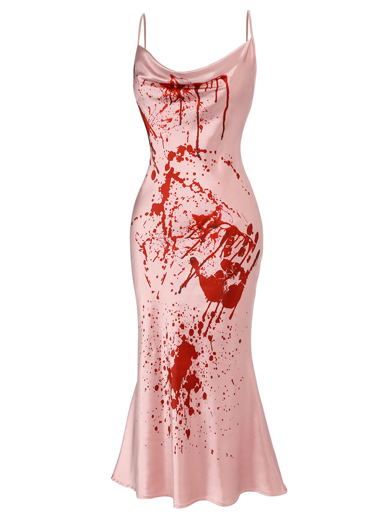 Schwarzes Halloween-Meerjungfrauenkleid mit Kürbis- und Geisterprint