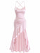 30er Satin-Maxikleid mit Spaghettiträger und Rüschen