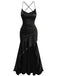 30er Satin-Maxikleid mit Spaghettiträger und Rüschen