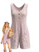 Rosa 30er Ärmelloses Romper mit Knopfleiste und Tweed