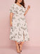 [Übergröße] Rosa 40er Kleid mit Blumen-Print und Kurzarm