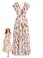 Rosa 40er Kleid mit Tulpen-Print und Flatterärmeln