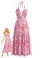 Rosa 40er Maxikleid mit Paisley und Neckholder