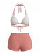 Rosa 50er Bikini-Set & Shorts mit Schleife und Hohe Taille