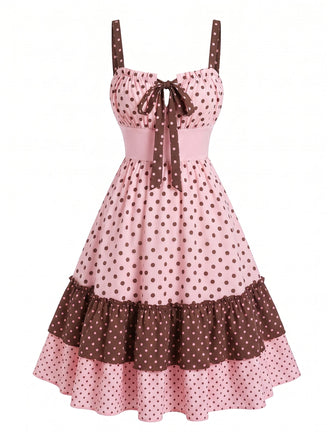 Rosa 50er Kleid mit Polka-Dots und Träger