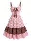 [Vorverkauf] Rosa 50er Stufenkleid mit Polka-Dots und Spaghettiträgern