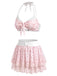 Rosa 50er Bikini-Set mit Ditsy-Blumen und Neckholder
