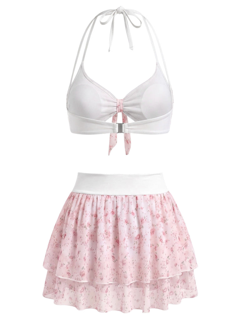 Rosa 50er Bikini-Set mit Ditsy-Blumen und Neckholder