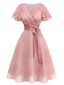 [Vorverkauf] Rosa 50er Cocktailkleid aus Tüll mit Satingürtel