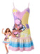 Rosa 60er Minikleid mit Print und Mädchen