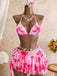 Rosa 80er Netz-Bikini-Set mit Neckholder und Blumen
