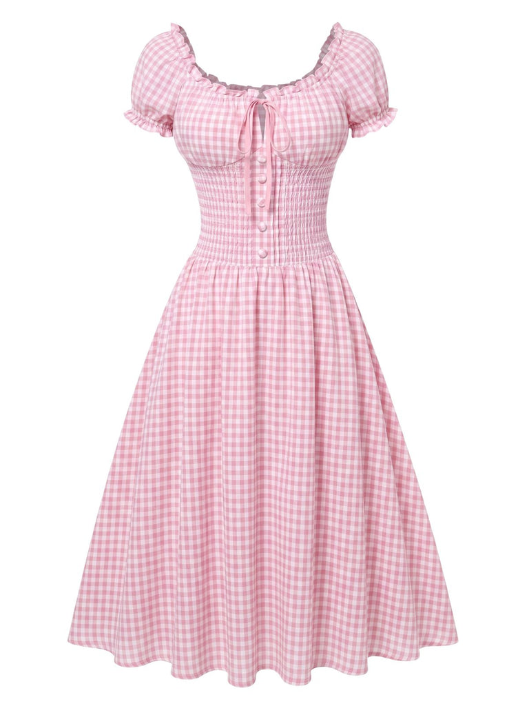 Rosa 40er Kleid mit Schleife und A-Linie
