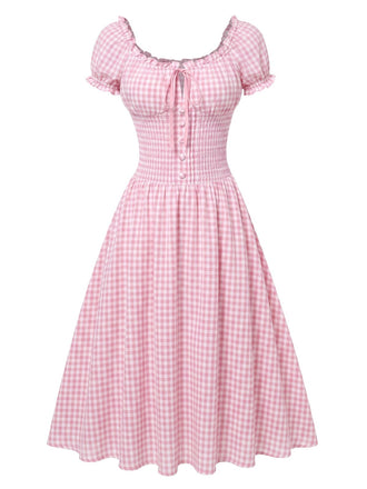 Rosa 40er Kleid mit Schleife und A-Linie