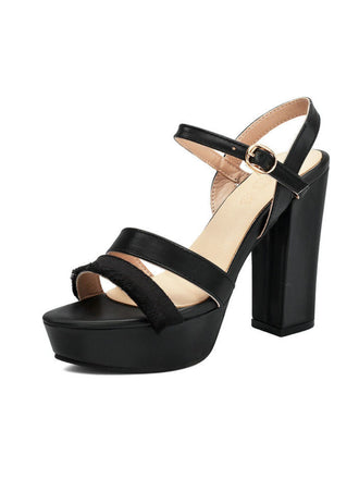 Lila Sandalen mit Knöchelriemen, Blockabsatz und Zehen