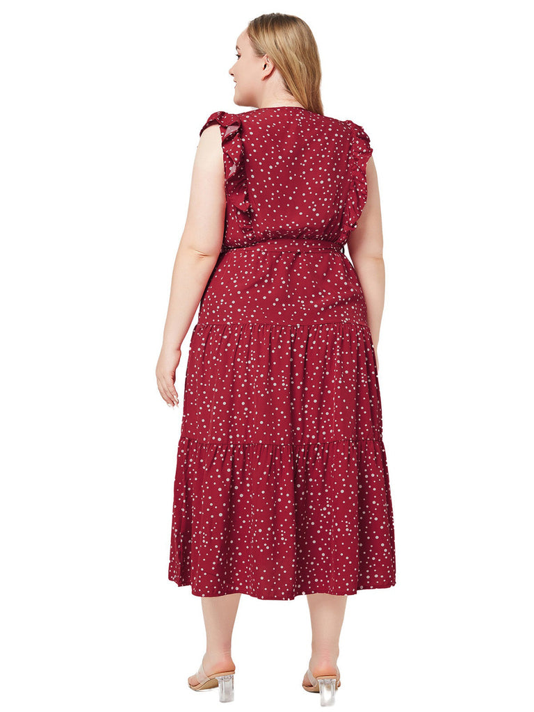 [Übergröße] Rotes 40er Swingkleid mit Polka-Dots und Rüschen