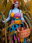 Gelb & Blau 1950er Nightmare Before Christmas Sally Farbblock Kleid
