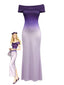 Lila 30er schulterfreies Maxikleid mit Ombre-Effekt und offenem Rücken