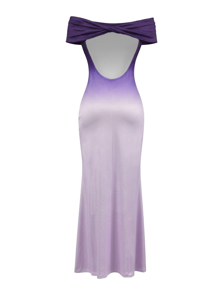 Lila 30er schulterfreies Maxikleid mit rückenfrei und Ombre