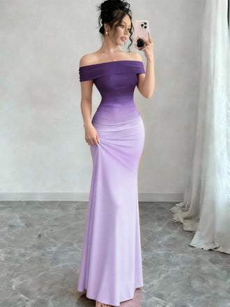 Lila 30er schulterfreies Maxikleid mit rückenfrei und Ombre