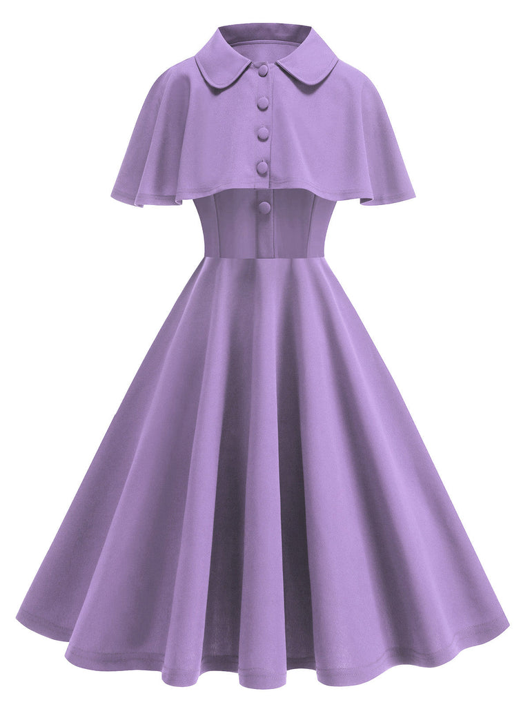 Lila 50er Kleid mit Reverskragen und A-Linie