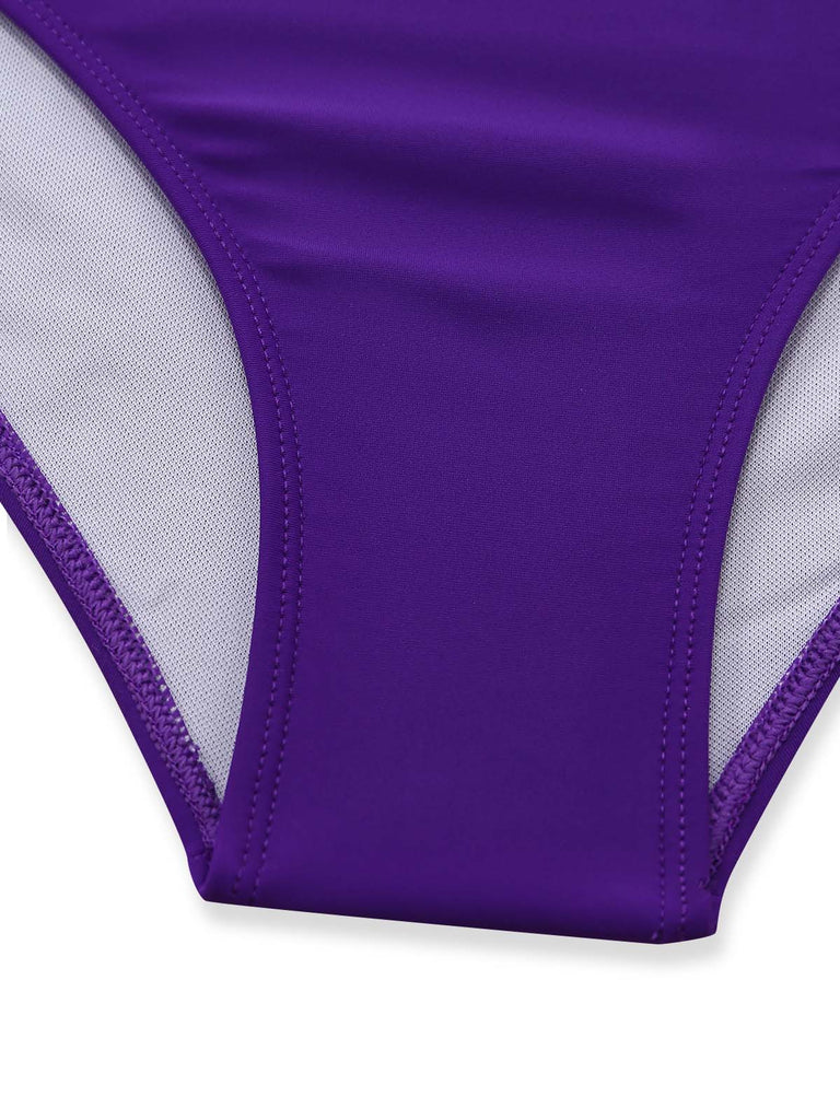 Lila 80er Bikini-Set & Shorts mit Neckholder und Schnürung