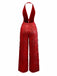 1970er Halter Tief V-Ausschnitt Paillette Franse Jumpsuit