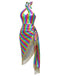 Regenbogen 80er Meerjungfrauenkleid mit Neckholder und Metallic