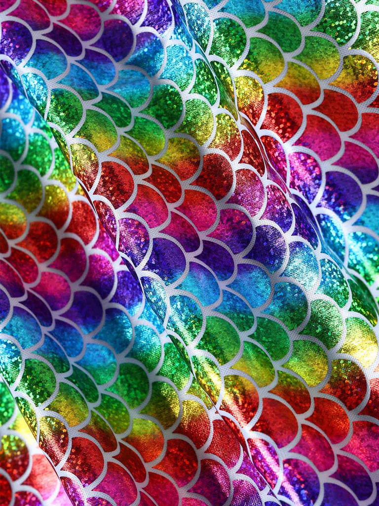 Regenbogen 80er Meerjungfrauenkleid mit Neckholder und Metallic