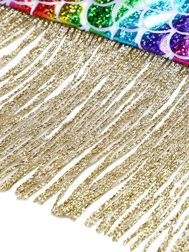 Regenbogen 80er Meerjungfrauenkleid mit Neckholder und Metallic