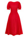 Rotes Empire-Kleid aus den 1940er Jahren – Rückansicht