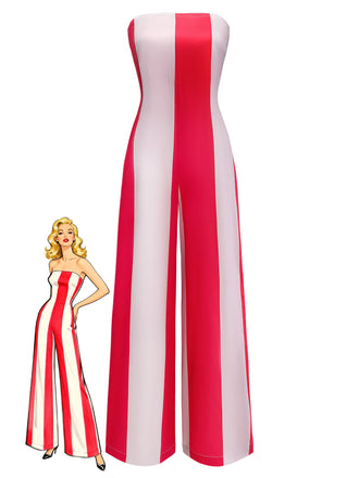 Roter 40er Jumpsuit mit trägerlos und Streifen