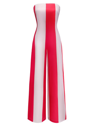 Roter 40er Jumpsuit mit trägerlos und Streifen