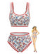 Rotes 50er Tankini-Set mit U-Ausschnitt und Blumen