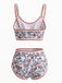 Rotes 50er Tankini-Set mit U-Ausschnitt und Blumen