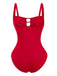 Roter Badeanzug im Stil der 1950er Jahre mit Raffungen, Cut-outs und Bauchkontrolle (Rückansicht)